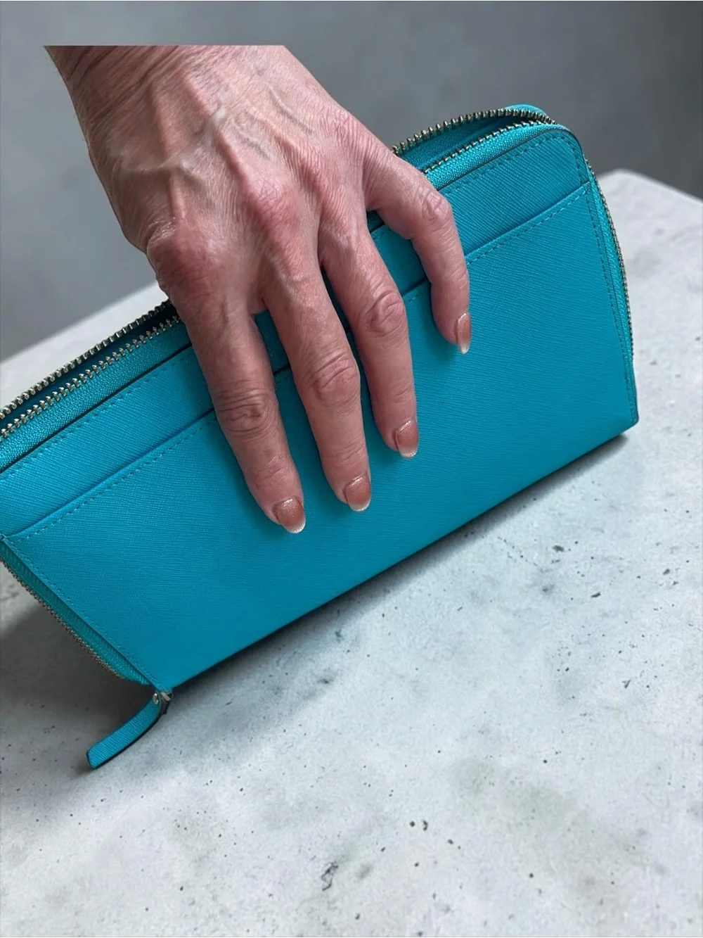 Kate Spade New York Teal Saffiano Leather Zip Around Wallet Clutch